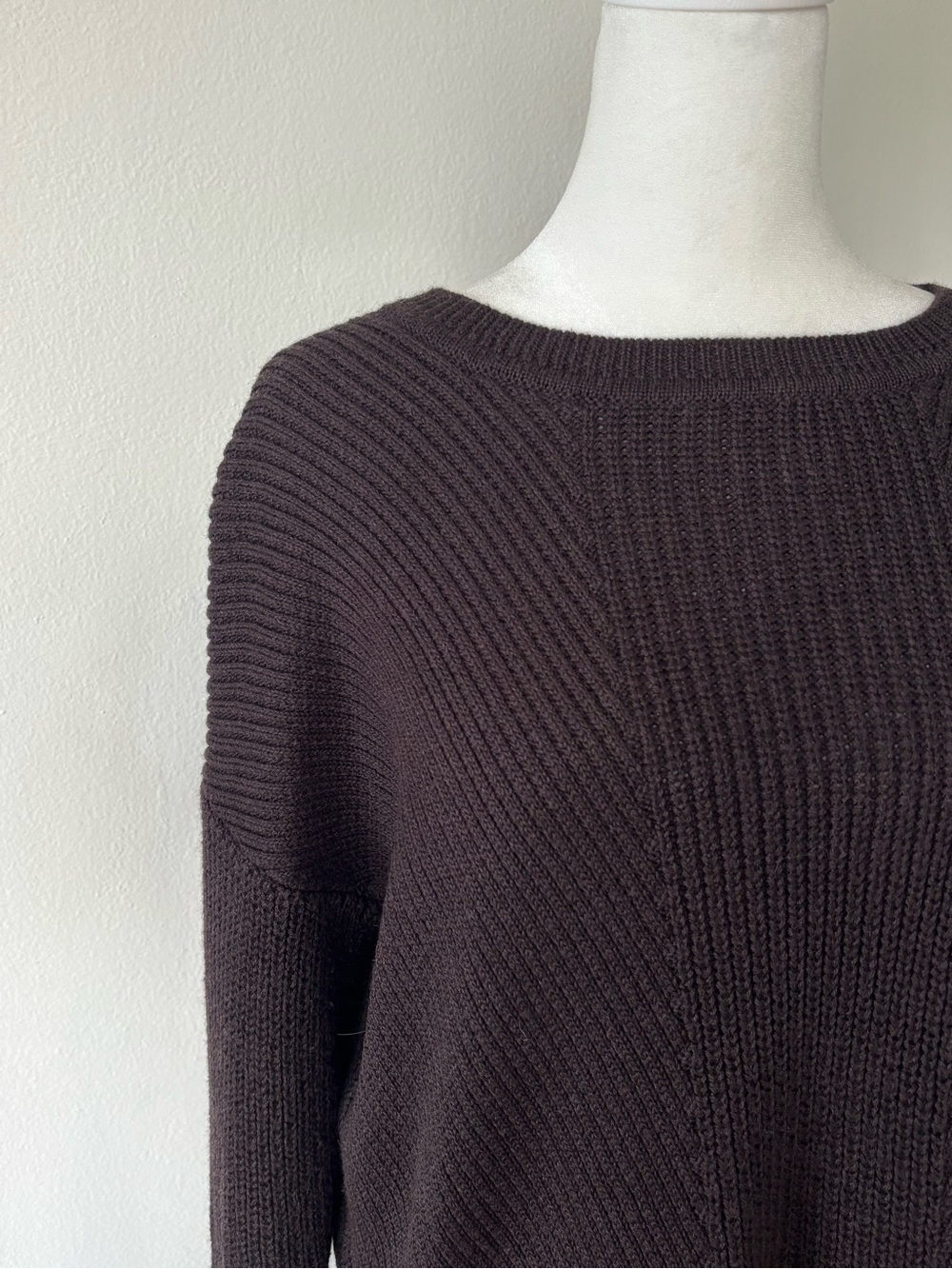 ATHLETA Merino Wool Blend Ribbed Sweater M Dark Chocolate High Low Tunic Cottage - Picture 11 of 14